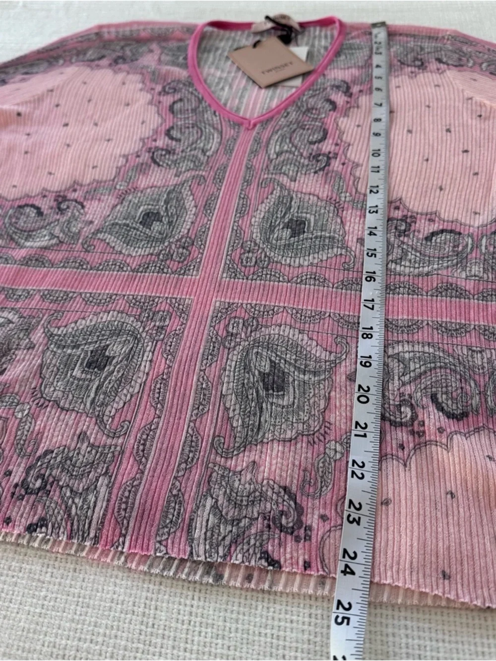 Twinset Milano XL Pink Paisley Ribbed Knit Stretch Top NWT Italy - Picture 9 of 16